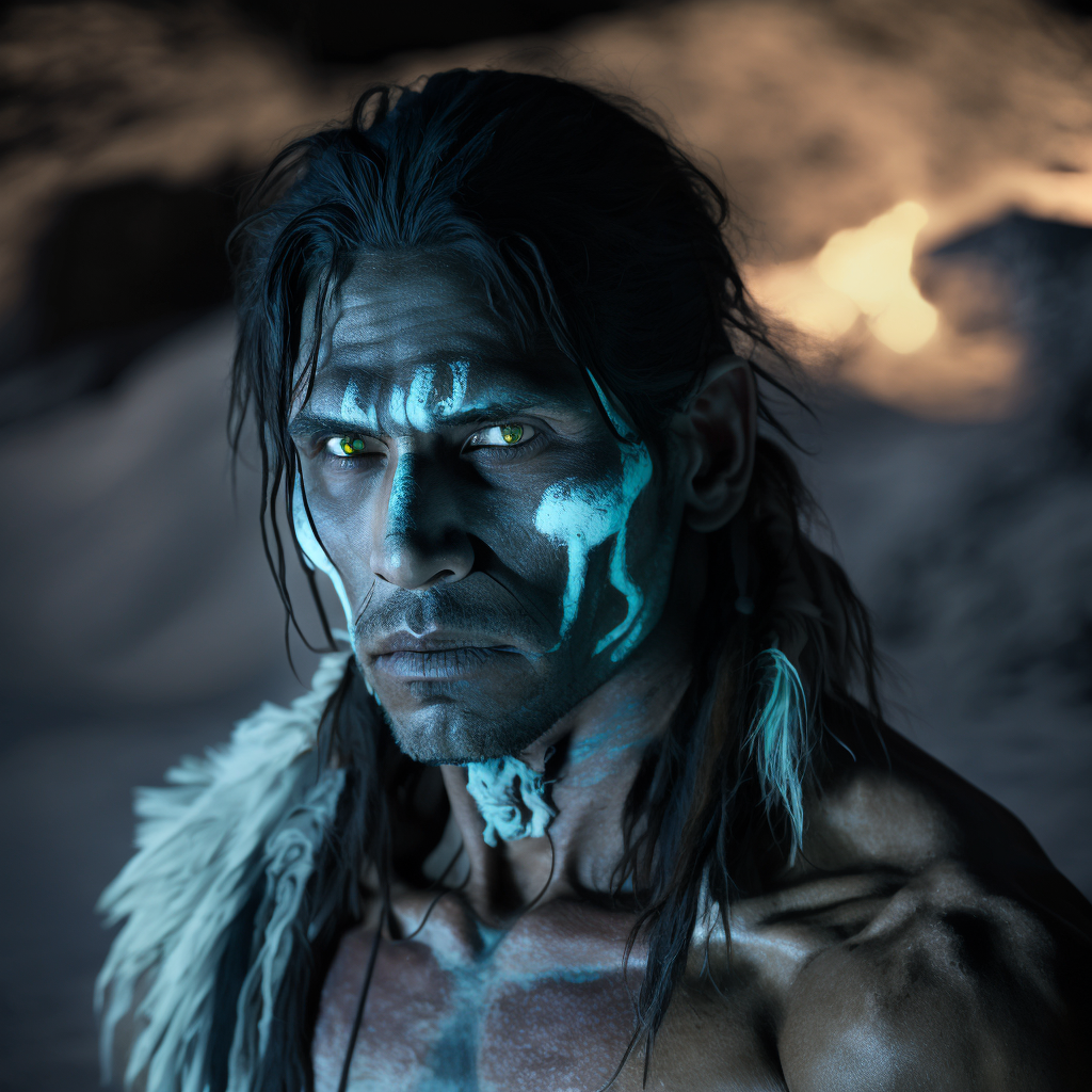 Navajo skinwalker with glowing eyes