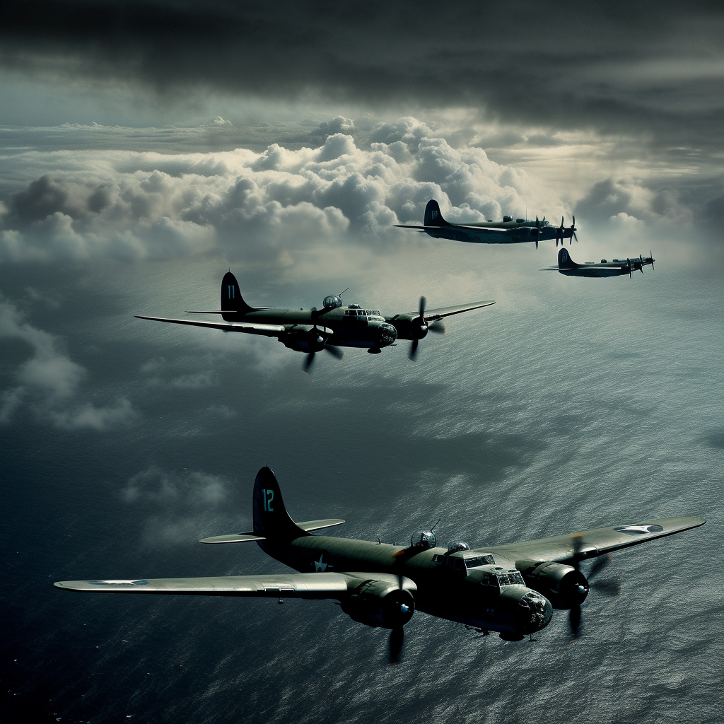 A squadron of U.S. Navy bombers in 1945 flying a training mission over the Bermuda Triangle
