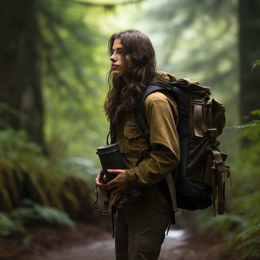 female cryptozoologist in forest