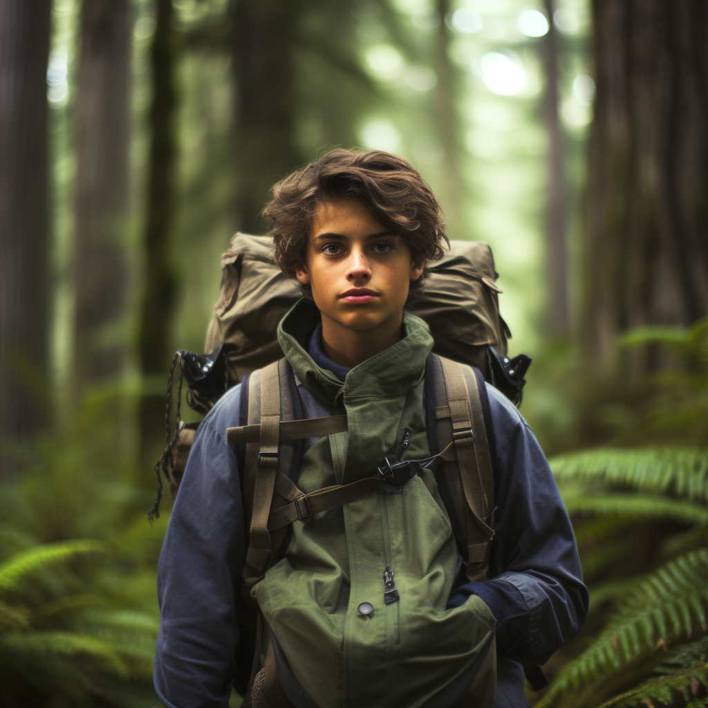 young male cryptozoologist in forest